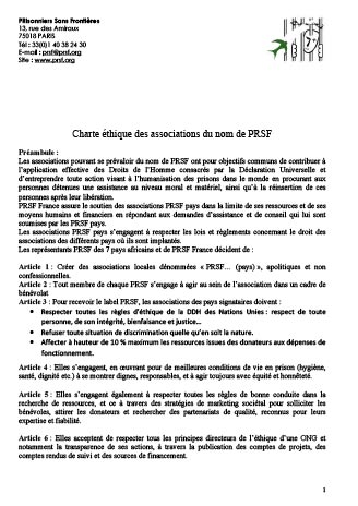 Charte Ethique PRSF - PRSF