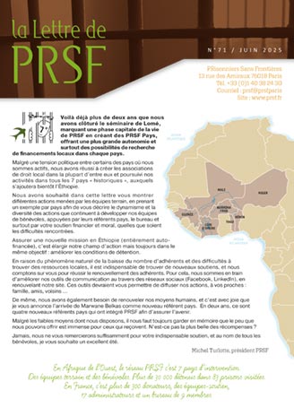 Première page de la Lettre n°71 de PRSF