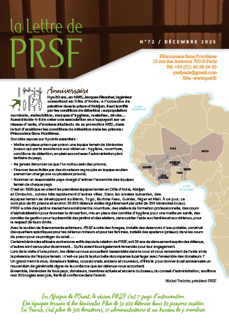 Première page de la Lettre n°72 de PRSF