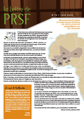 Première page de la Lettre n°73 de PRSF