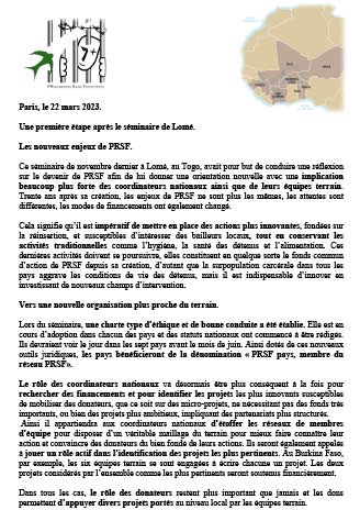 Première page de la Lettre n°Lome de PRSF